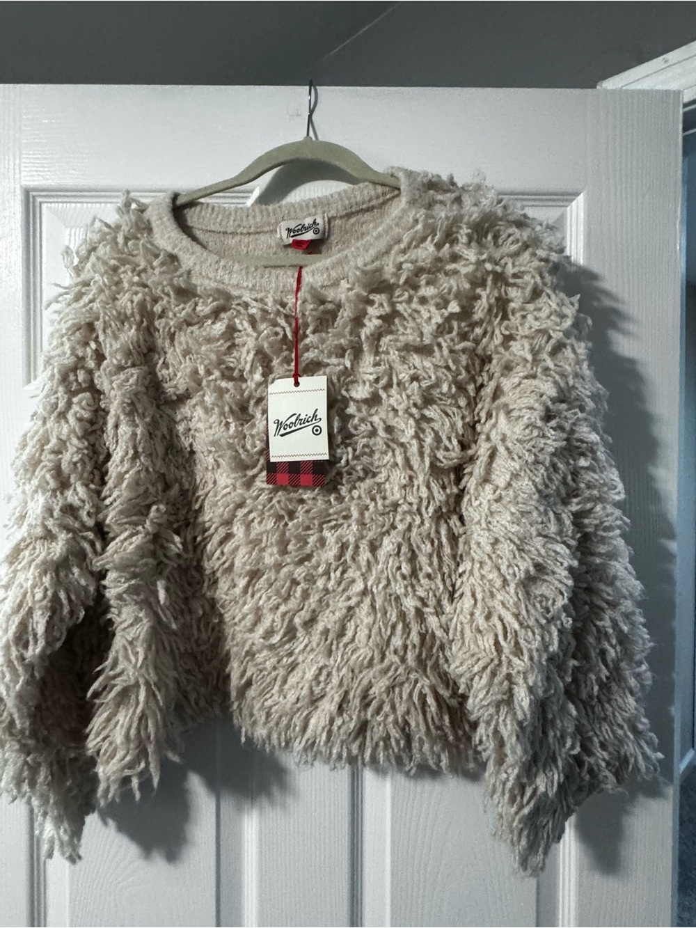 Woolrich Cream Shaggy Loop Knit Crewneck Sweater